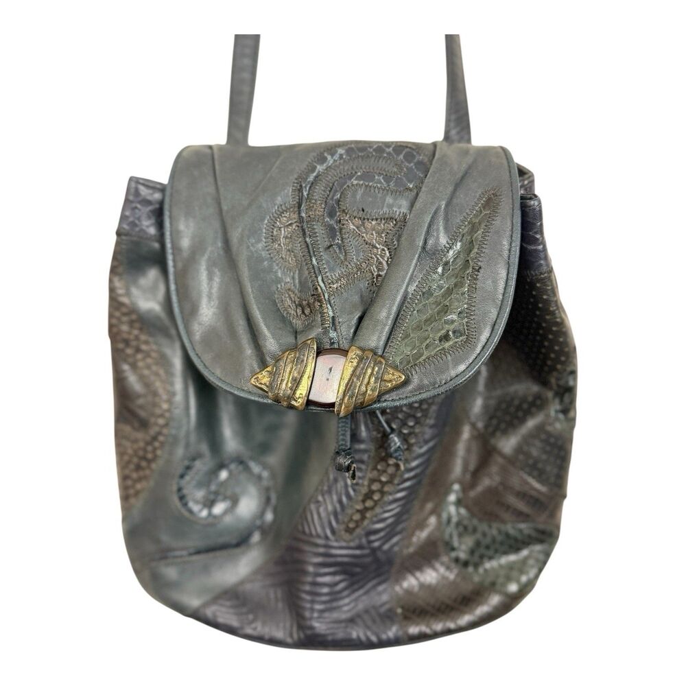 Sharif Exotic Leather Crossbody Handbag Reptile Bag Made in USA Navy Blue
